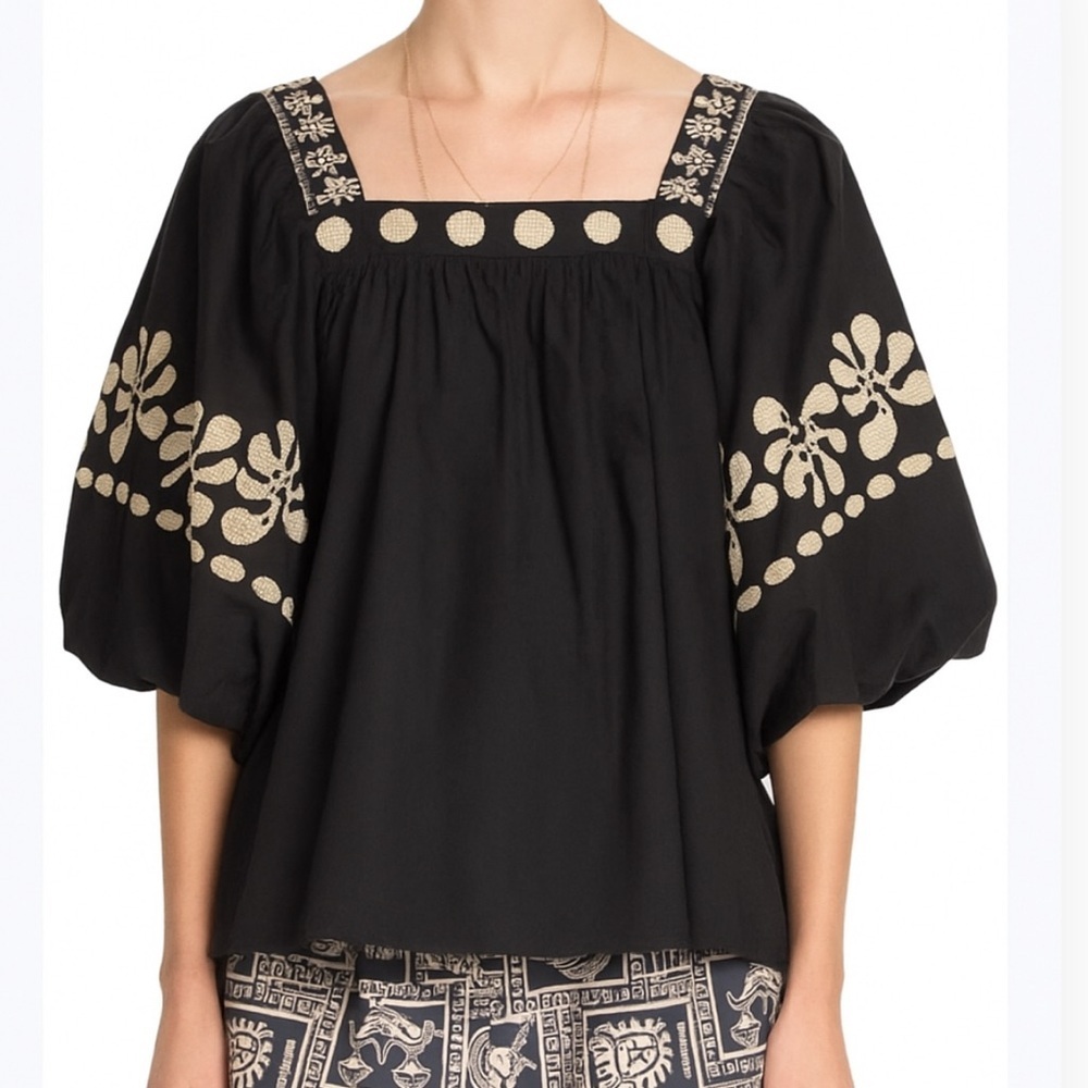 Corey Lynn Calter | Winnie Top Black With Ecru Embroidery Sz S Nwt